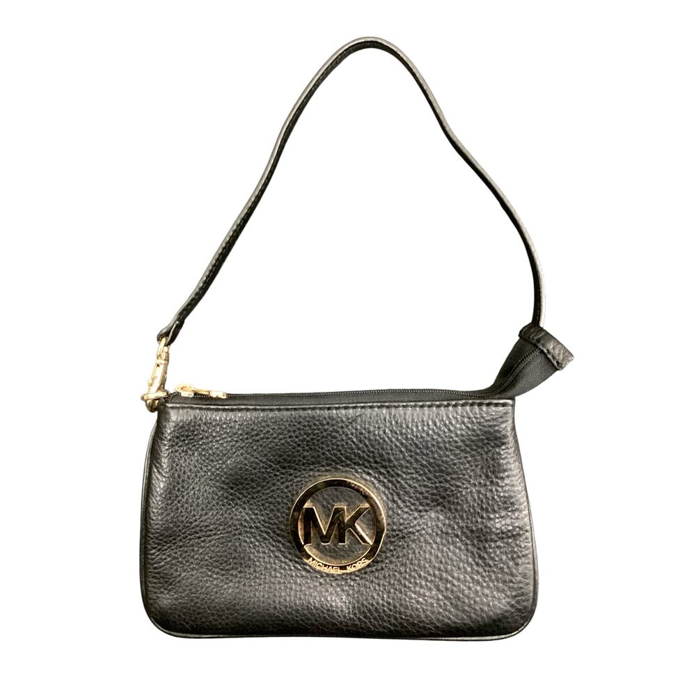 Michael Kors Wristlet Women’s One Size Small Zipper Closure Gold Tone Logo Black